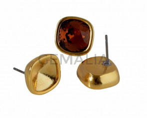 Zamak earring. 13x13mm. No stone. For Swarovski 4470-10mm. Gold