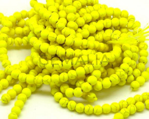 Turquoise. Dyed. Round. 8mm. Fluorescent yellow. Inn.1mm.approx.