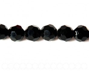 Glass beads, 16mm faceted round. black. 13inch strand. 20 PCs