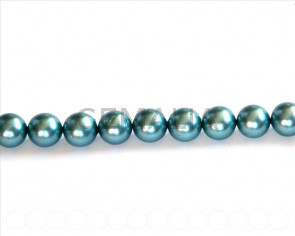 Shell pearl, 8mm round. Sea blue. Inn. 1mm. 16-inch strand.