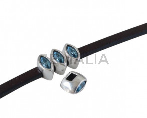 SWAROVSKI and metal slider navette 7.5x4mm. Silver-Aquamarine. Int.3x2mm